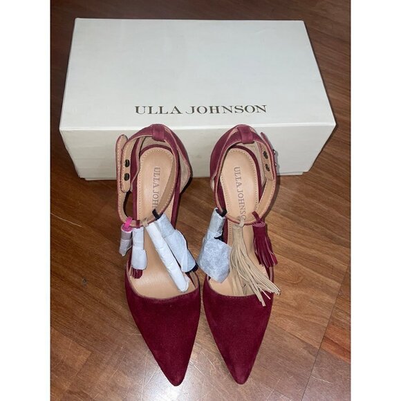 Ulla Johnson Tassel Kiki D'Orsay Pumps in Bordeaux Suede 37 with Box high heels - Picture 4 of 13